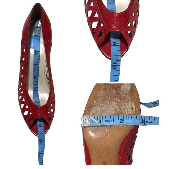 Vintage 1980s Nogueron Cherry Red Cut-Out Leather Pumps Made in Spain - Picture 11 of 13